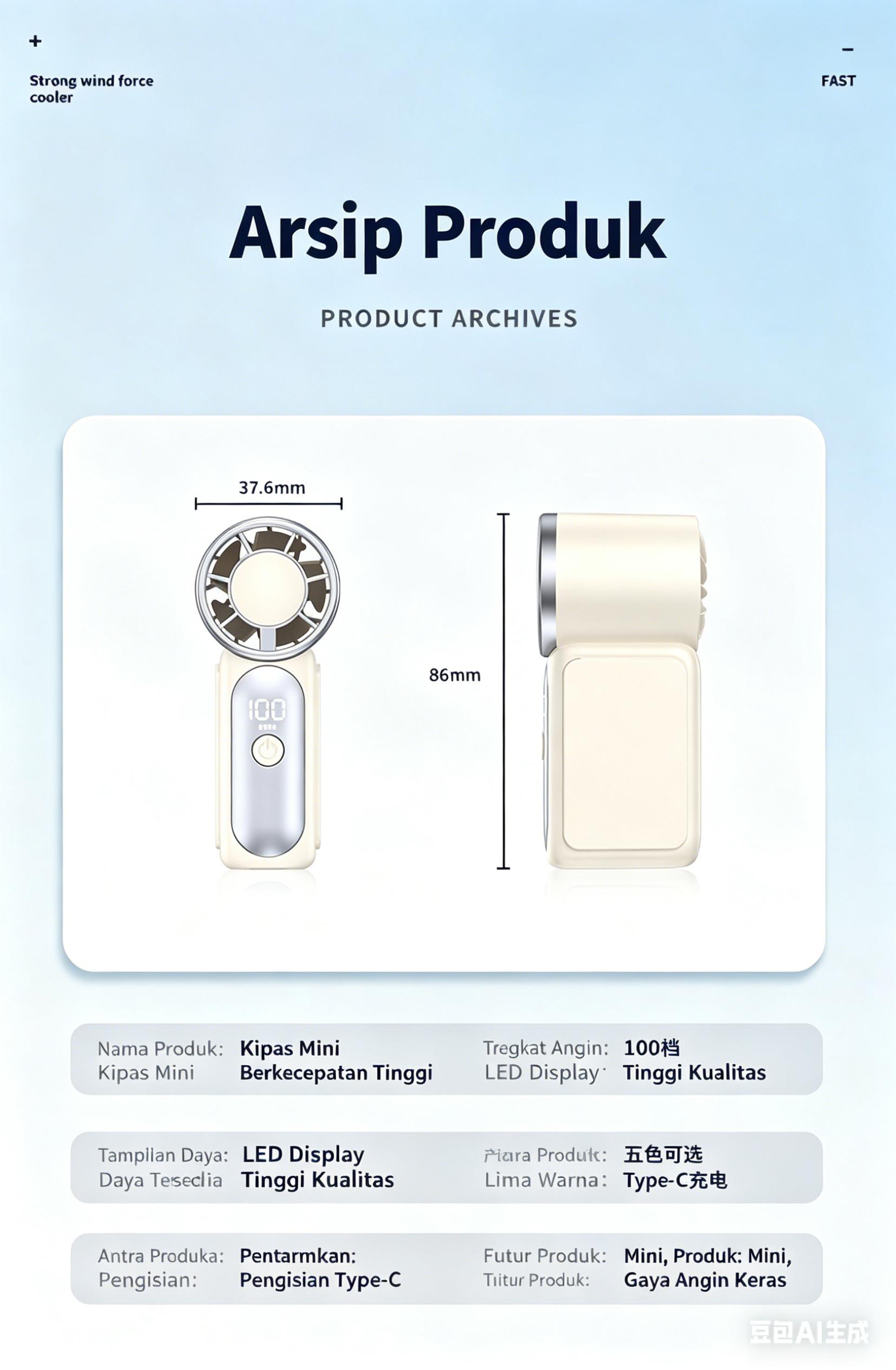 Kipas genggam mini turbin 100 kecepatan - aliran udara kuat, pendinginan cepat, tahan lama, dan mudah dibawa.