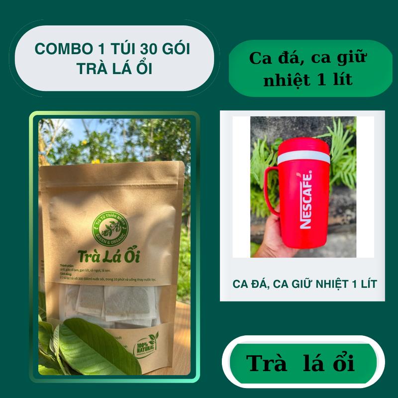 combo 1 túi 30 gói trà lá ổi và ca đá- ca giữ nhiệt 1 lít pha trà cafe nước ngọt
