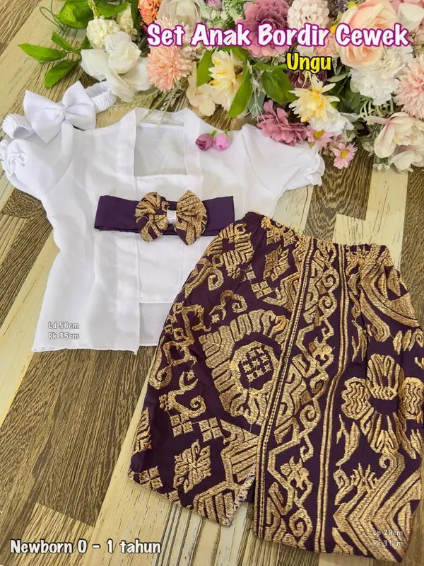 Setelan Kebaya Sifon Anak Perempuan dan Bawahan Kamen Bordir Free Selendang Bali 7