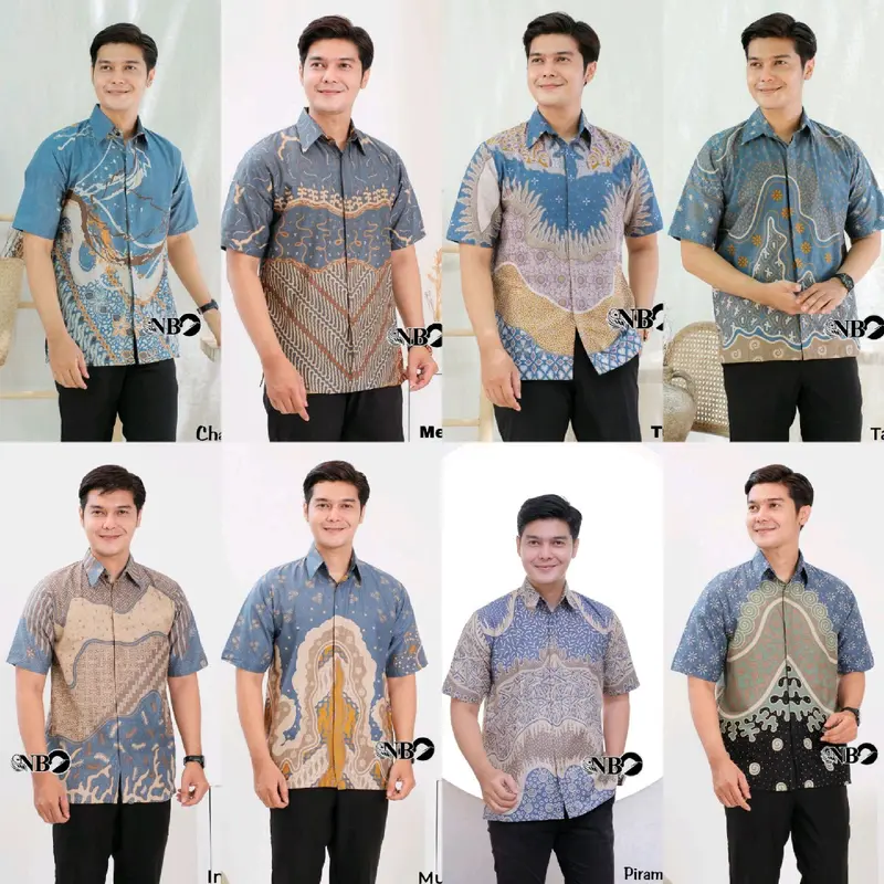 Kemeja Batik Pria Lengan Pendek Biru Katun Seragam Hem Atasan Motif Kancing Baju Navy - Size M L XL XXL - Panjang, Kerja 0