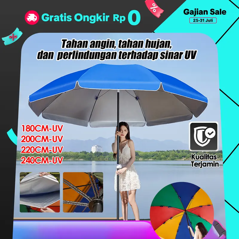 Tenda Payung Event Pantai Cafe 240 cm Dua Lapis Dobel Jari Jumbo Anti UV Anti Angin 0