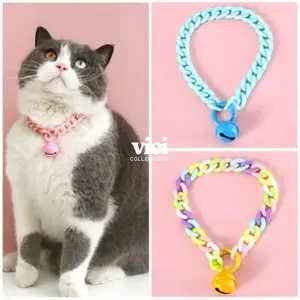 Kalung Kucing Rantai Warna-Warni Kalung Anabul Lonceng Aksesoris Anjing