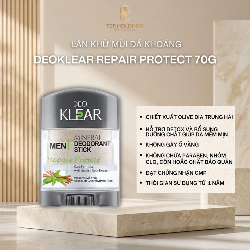 Lăn Khử Mùi Đá Khoáng Cam Thảo DeoKlear 70g – Làm Mềm & Mịn Da, Không Ố Vàng, Ngăn Mùi Tự Nhiên