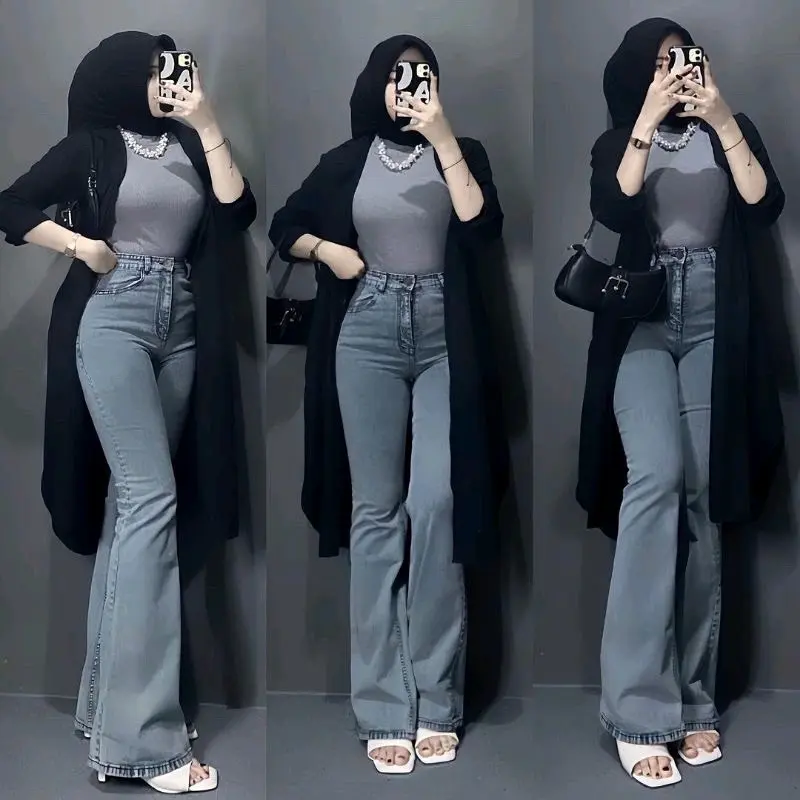 Highwaist Cutbray Jeans Wanita Celana Cutbray Abu Jeans Stretch import Panjang Korean regular kulot