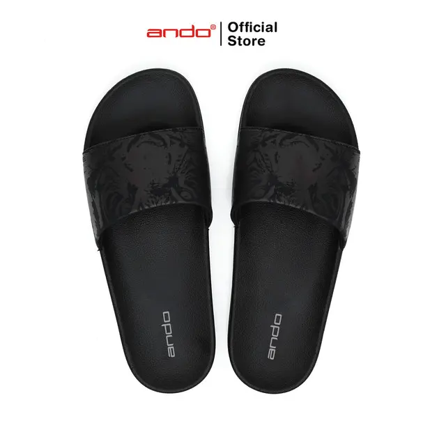 Ando Official Sandal Selop Slip On Tigras Pria Dewasa - Hitam/Coklat 2