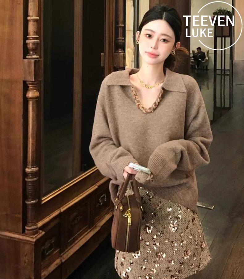 Product Introduction of Áo Len Dệt Kim, Phong Cách Cổ Điển Dệt Ve Áo, Dài Tay, Dành Cho Nữ, Thích Hợp Cho Mùa Đông, Áo Len Áo Chui Đầu Lười Biếng Và Rộng Vừa Vặn, Thiết Kế Độc Đáo Và Thanh Lịch, Áo Dễ Phối Đồ 6