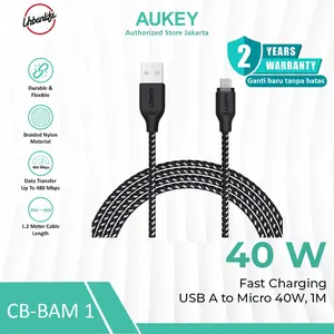 AUKEY KABEL USB Type A to Micro 40W  Bahan Braided Nylon Pengecasan Cepat Fast Charging Kabel CB-BAM
