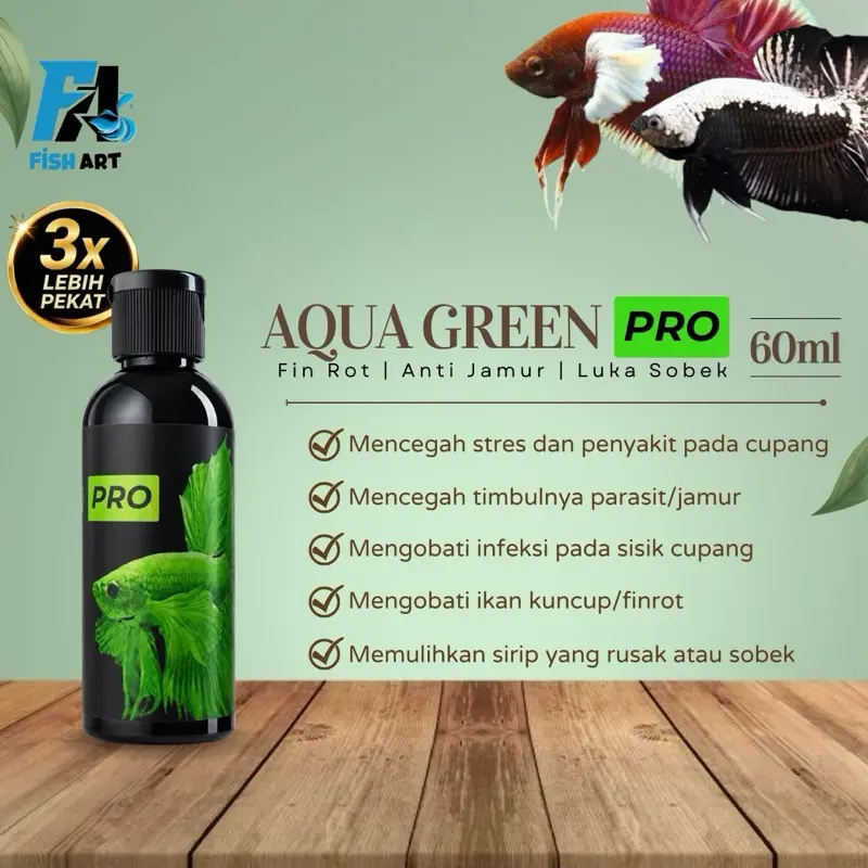 Fish Art • Aqua Green Pro 60ml - Obat Ijo Ikan Hias Kuncup Luka Sobek Anti Jamur
