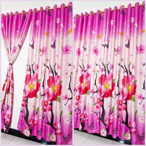 Tirai Gorden Smokring 10 Bahan Super Tebal Curtain Free Tali Kain Katun Motif Bunga Elegan 110cm x 220cm Harga Premium Jendela Pintu
