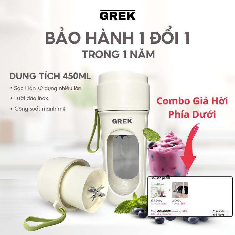 [BH 12 Tháng] Máy sinh tố mini cầm tay, tặng kèm nắp - 12 lưỡi dao GREK VN, dùng pin, Xay đá
