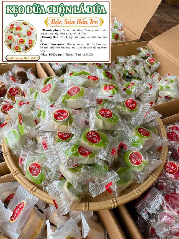  Kẹo dừa non cuộn lá dứa đặc sản Bến Tre Candy Ăn Vặt Food Snack 