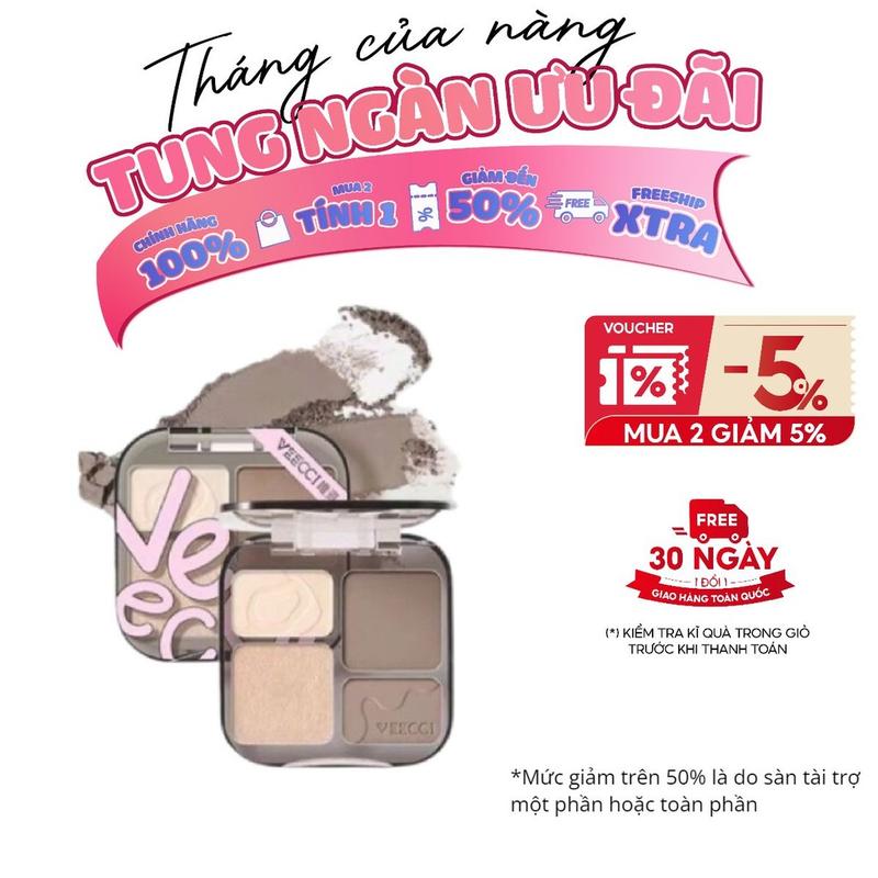 Bảng Phấn Tạo Khối VEECCI Hightlight Bắt Sáng Tự Nhiên Má Hồng Lâu Trôi Chống Nước 9G
