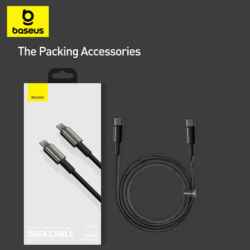 Baseus Tungsten Gold Fast Charging Data Cable Type-C to Type-C 100W 1Meter Black | Kabel Charging Type-C Hitam Wire 8