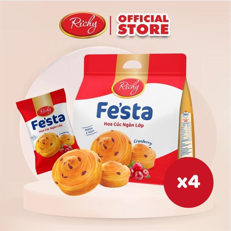 Combo 4 túi bánh mì hoa cúc ngàn lớp Fe'sta vị Việt Quất ( 4 bánh/túi)