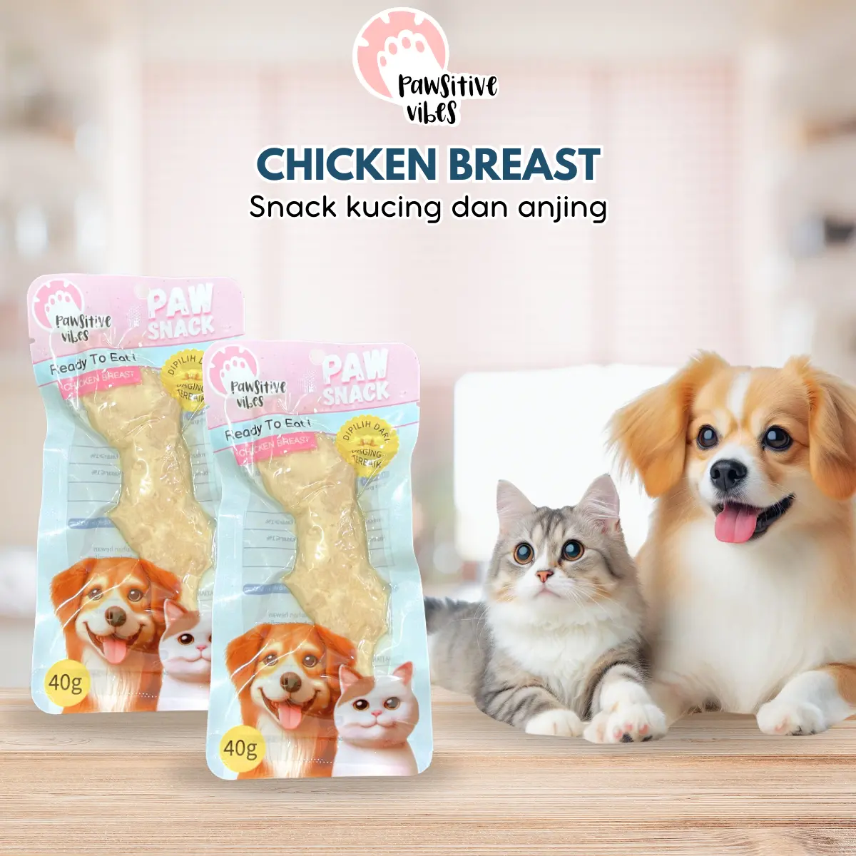 Pawsitive Vibes - Dada Ayam Siap Makan 40g Boiled Ready to eat Chicken Breast Pet Treat / Pet Snack Cemilan Anjing & Kucing Siap Makan