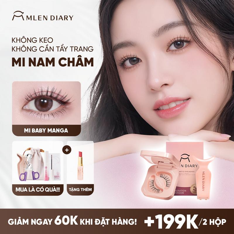 Mlen Diary - Mi Giả Nam Châm Mềm BABY MANGA Comic Eyelashes Lông Mi Giả Từ Tính An Toàn Tái Sử Dụng Chất Lượng Cao Chuyên Nghiệp Dễ Gắn Dễ Sử Dụng Tự Nhiên Và Nhẹ Nhàng