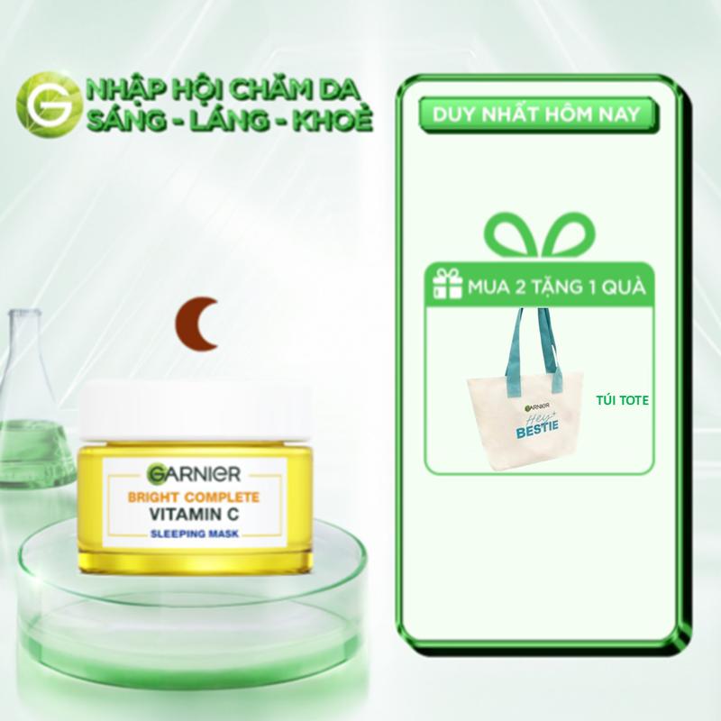 [MUA 1 TẶNG 1 QUÀ] Kem dưỡng mặt nạ ngủ trắng da, giảm thâm mụn Vitamin C & tinh chất sữa chua - Garnier Light Complete Yoghurt Sleeping Mask 50ml