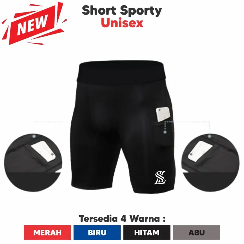 [LS] Celana Pendek Compression fitnes gym running legging short Pocket saku Sepedah Lari Bawahan olaharaga 2