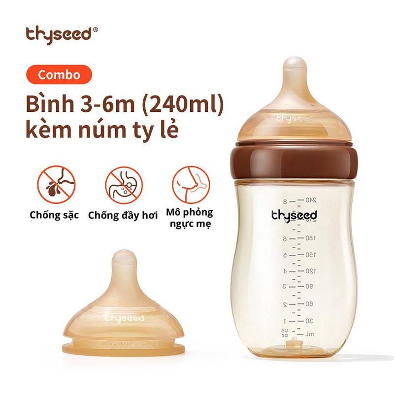 COD[Combo bình 3-7m + núm lẻ] Bình sữa chống đầy hơi Thyseed sơ sinh PPSU chống sặc núm ti mềm 240ml