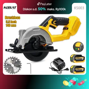 【KEELAT】5.5" Mesin Gergaji Potong Kayu Cordless Circular Saw Electric Wood Plastic Marble Cutter Electric Saw Brushless 0-45Adjustable Electric Saw MT  Batteries Logam