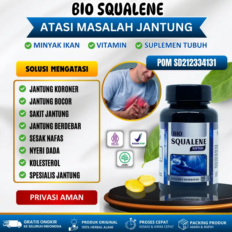 Bio Squalene Untuk Jantung Dan Sesak Nafas Atasi Jantung Bengkak Jantung Berdebar Debar Jantung Lemah dan Lambung Jantung Bocor Dewasa dan Anak Asli Original 0