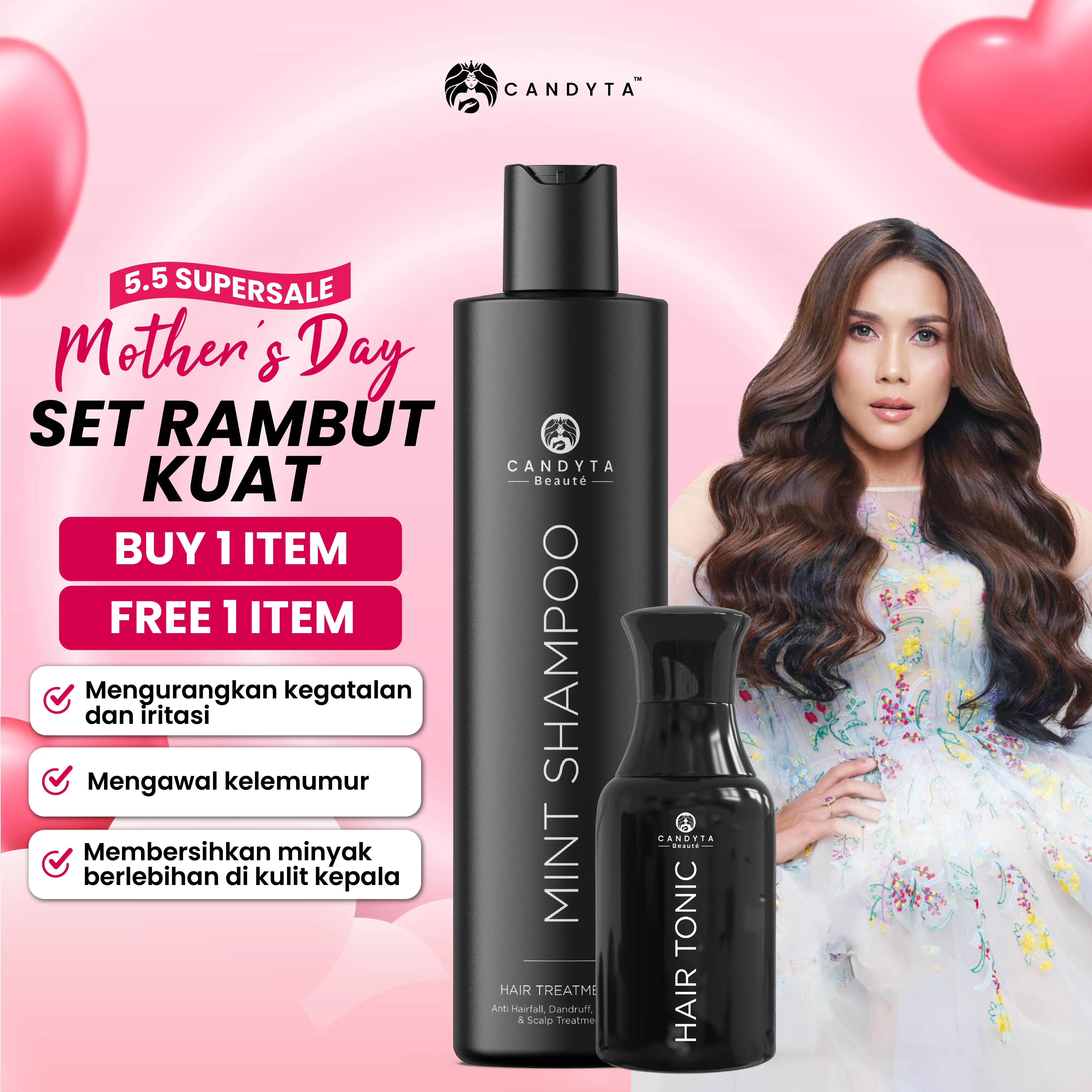 [SET RAMBUT KUAT SHAMPOO 300ML] CANDYTA HQ SHAMPOO MINT HAIR TONIC RATU EIRA SYAZIRA RAMBUT ROSAK GUGUR KERING BERKELEMUMUR Haircare Conditioner (2ITEMS)