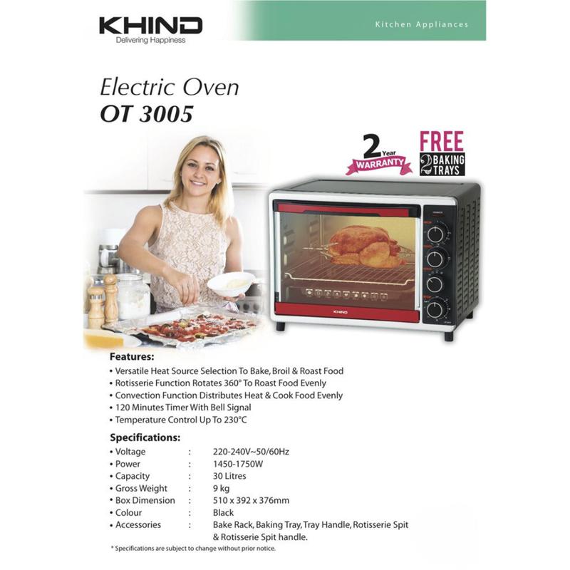 Product Introduction of Khind Electric Oven With Convection , Bake , Rotisserie Function (30L) OT3005 0