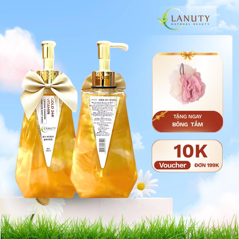 Sữa tắm dưỡng trắng da Vàng 24K Vitamin C LANUTY Ngọt ngào & Quyến rũ và thơm lâu - Làm Đẹp Da Dưỡng Body Women Nữ Dưỡng Da Body Collagen
