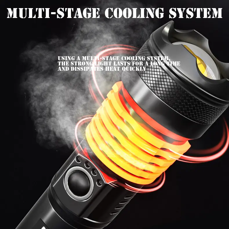 ODNUM senter cahaya luar yang kuat Sumbu LED P70 quad core Powerful Outdoor Flashlight With 26650 Lithium Battery And 1500m Irradiation IPX6 tahan air Baterai 6