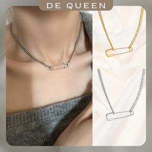 safety pin necklace blackpink Popular Silver Pin Pendant Necklace Gold Thick Cord Chain Necklace for Women Men Birthday Party Prom Jewelry Gifts