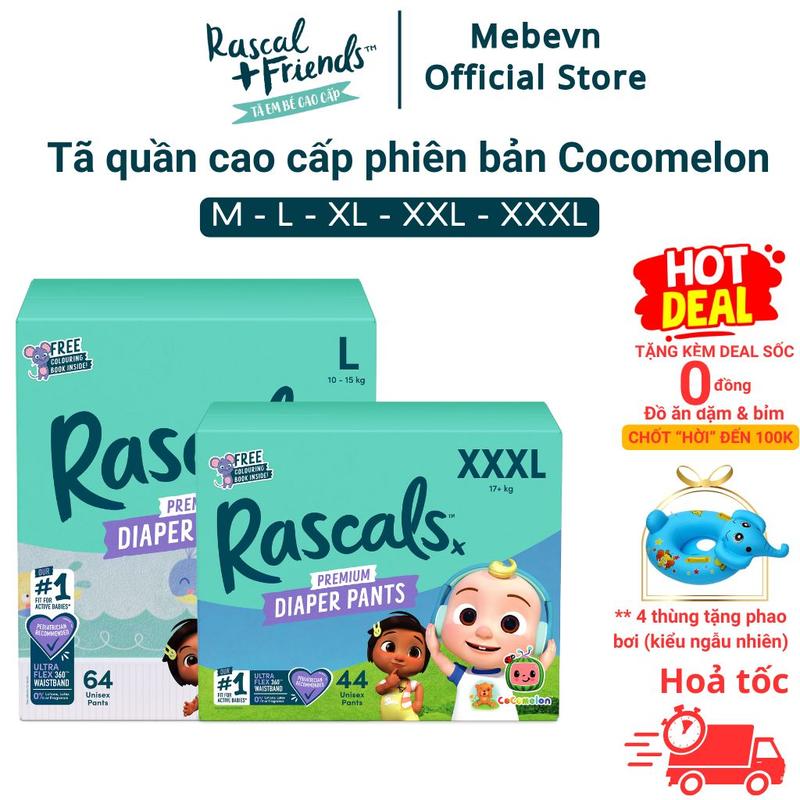 Bỉm tã Rascal + Friends Cocomelon New Zealand dòng giới hạn, bỉm quần tốt cho bé đủ Size từ 50-72 miếng - Voi