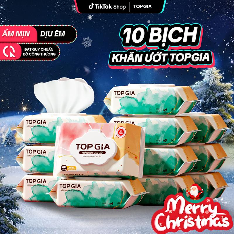DEAL MUA 5 TẶNG 5 Thùng 10 bịch 80 tờ Khăn ướt cao cấp TOPGIA kích thước 14x18cm mềm mại Khăn giấy ướt không mùi an toàn mọi làn da cho mẹ và Bé giấy ăn khăn lau KU
