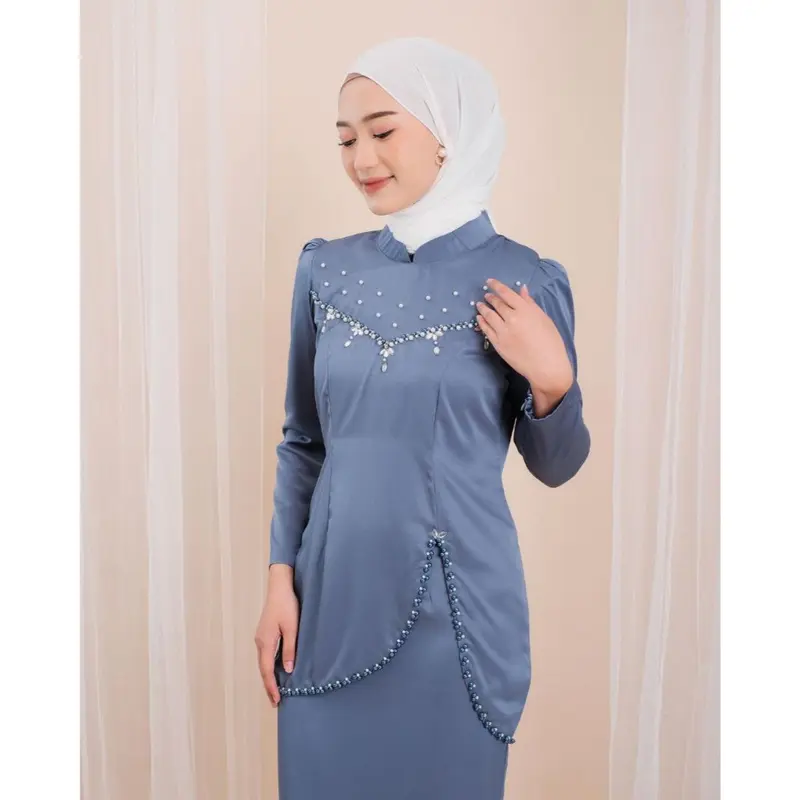 (ADA JUMBO) Ready Denim Bisa COD - NEW Oneset Felicya Kurung Melayu Malaysia Dress Pesta Setelan Wanita Baju Kondangan Kekinian 5