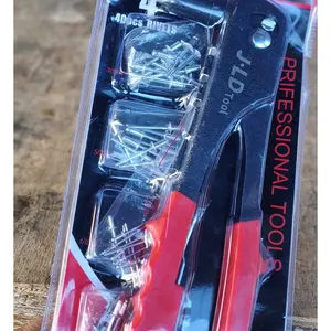 JLD Tang Rivet Alumunium 9.5INCH Hand Riveter Riveter Tembakan Paku 40pcs mata Heavy Duty Rivet Gun untuk 2.4mm - 4.8mmLogam, Kayu dan Plastik Besi Bor Karet