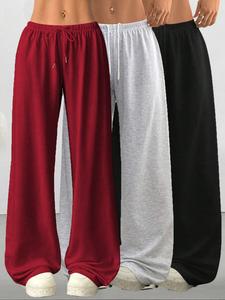 Pantalones casuales de corte holgado con cordón para mujer, paquete de 3 pantalones largos lisos, cómodos de pierna ancha para uso en casa, adecuados para primavera verano otoño