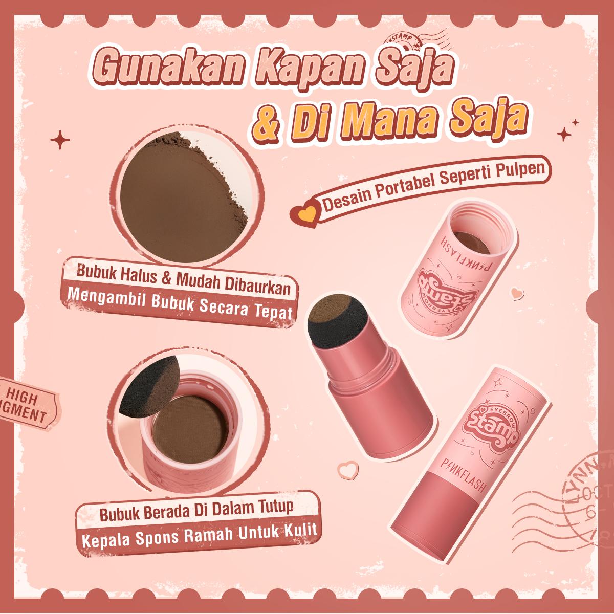 [Pinky] PINKFLASH Waterproof Eyebrow Powder Cushion Stamp with 10 Reusable Stencil Set 1-Step Shaping 4 Shades E19