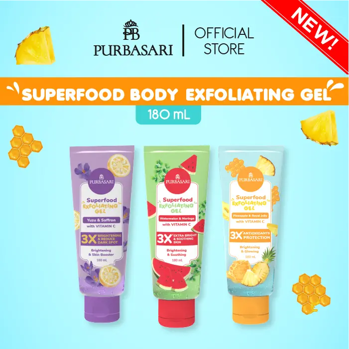 [ISI 4] NIKITA MIRZANI x Purbasari Superfood Series Set - Body Serum + Shower Scrub + Body Scrub + Exfoliating Gel 2