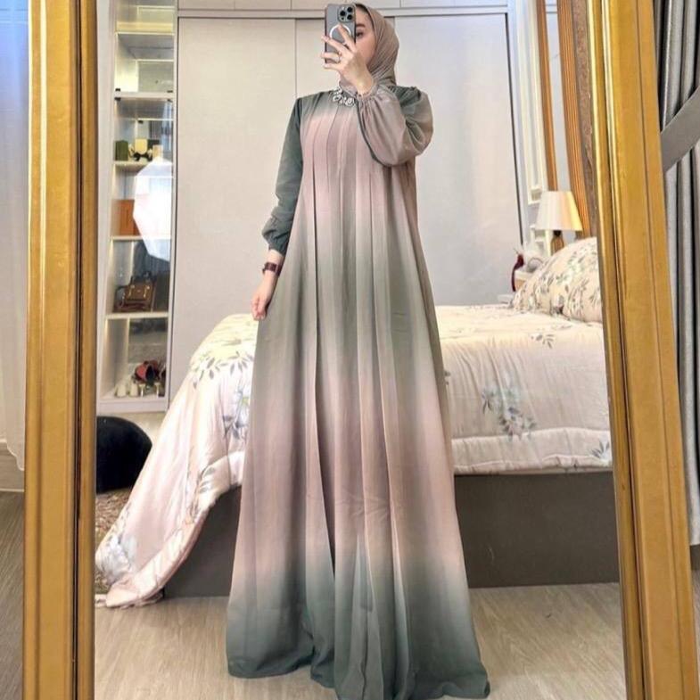 Gamis Set Hijab Gradasi Mat Ceruty Babydol Full Furing Hyget Kaos Ootd Hijab Style Muslim hyget set gradasi olive 5