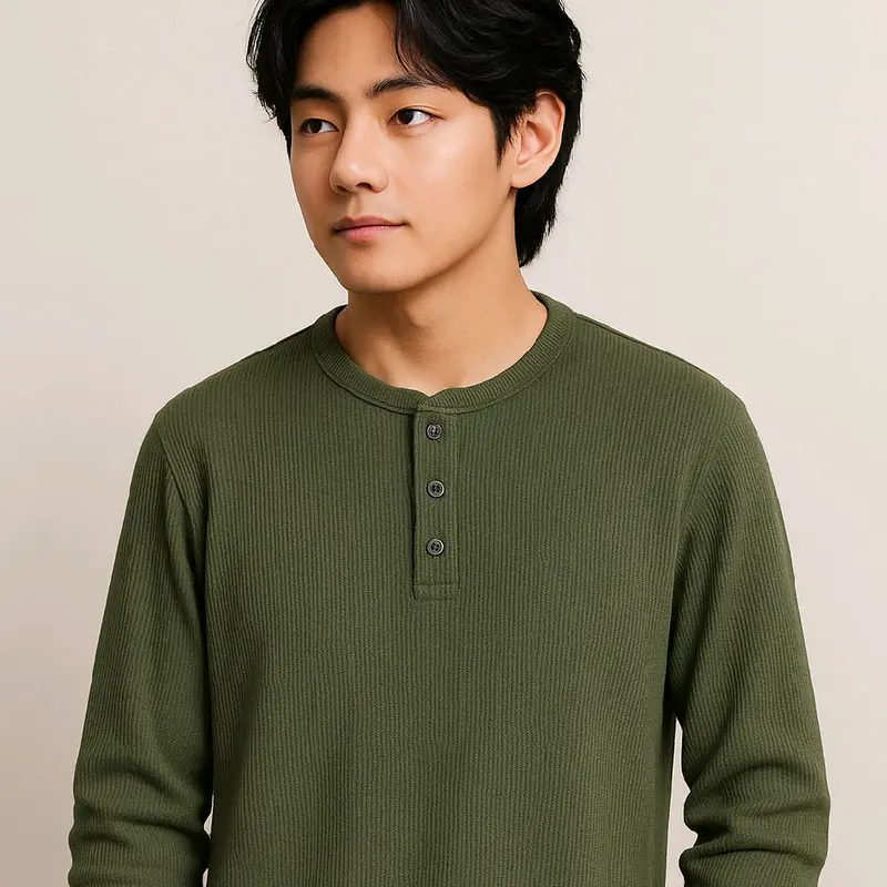 Kaos Polos Waffle Panjang Pria Kerah Sanghay Warna Coklat Slim-Tangan Casual Lembut Nyaman Muda Hitam Bahan Sangat Nyaman Serap Keringat Tidak Berbulu Warna Kuat Tidak Mudah Pudar 7