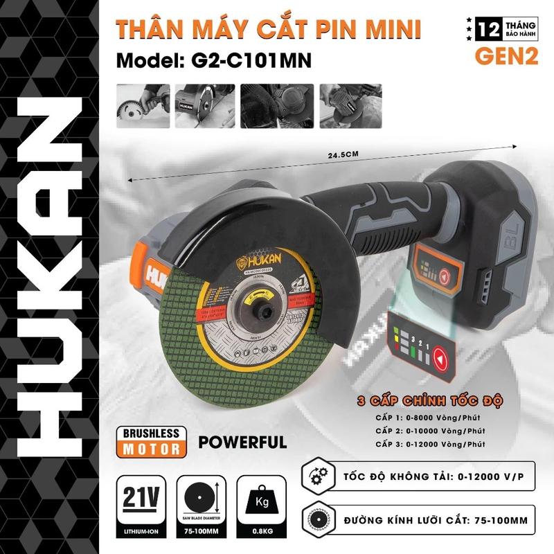 (Lưu ý) Thân Máy Cắt Pin Mini HUKAN G2-C101MN, Không Chổi Than, 3 Cấp Tốc, 12000 Vòng/Phút