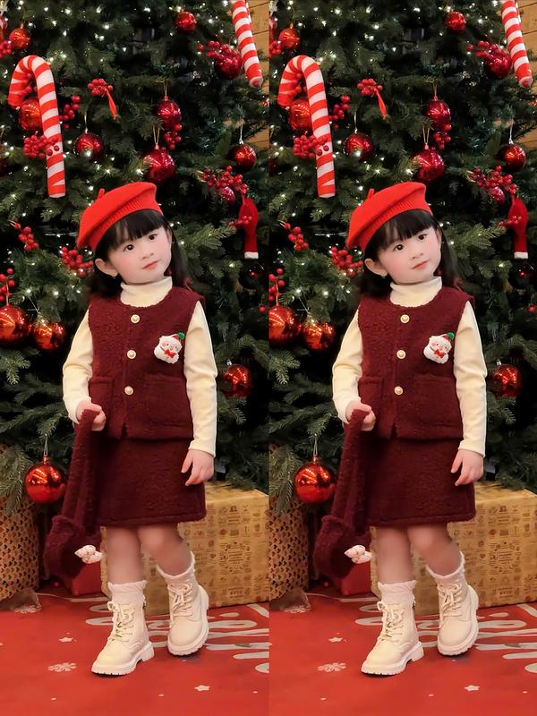 Sữa kids fashion Sét dạ cao cấp 4 chi tiết gồm áo trong áo dạ ghile chân váy và túi nơ tặng kèm cho bé gái Nhận làm theo yêu cầu
