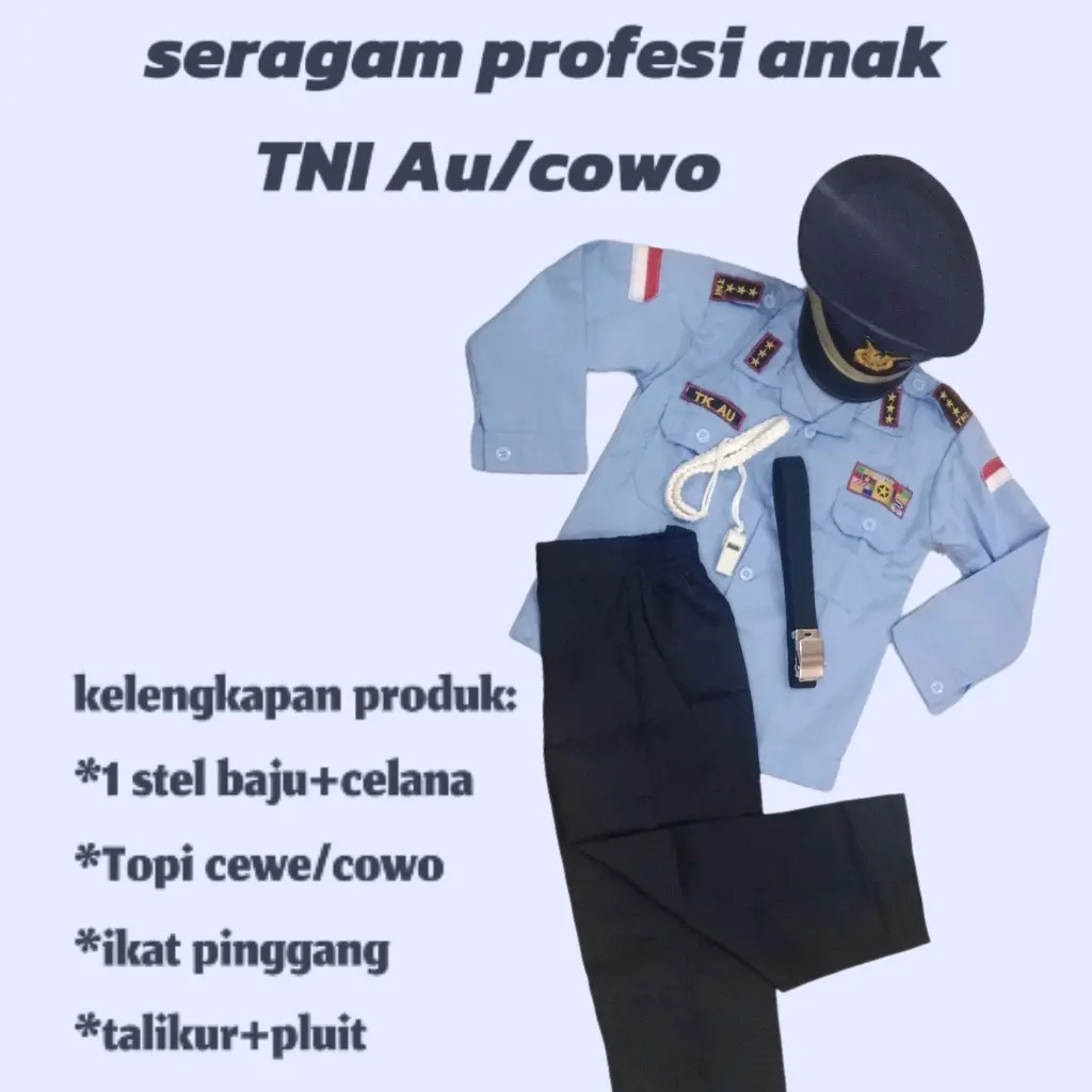 Baju Seragam Anak TNI AU Paket Komplit Aksesoris - Kinza Kids Shop - Fashion
