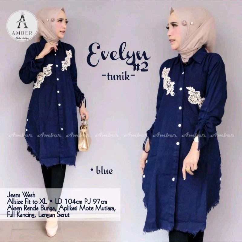 Hijabkiara Mochi long tunik tunik long tunik jeans Muslim