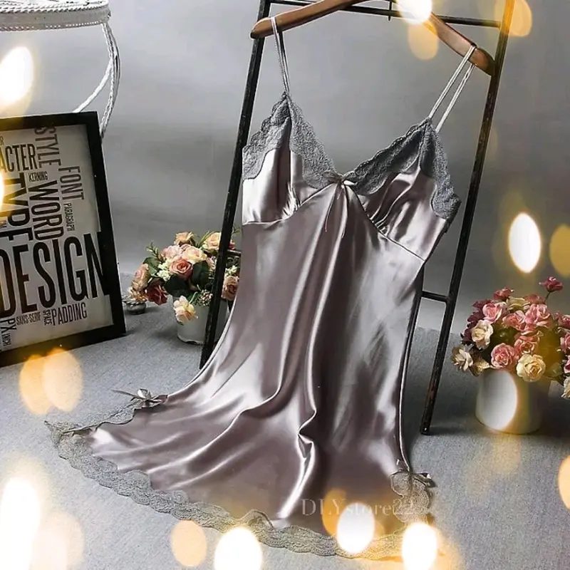 Baju Tidur Wanita Satin Mini Sexy Velvet Lingeriee Dress Import Polyster Blends - Transparan 5