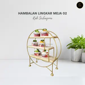 Yen - Hambalan Lingkar Meja 02 - Rak Susun Besi Gold Kayu Untuk Penyimpanan & Display Multifungsi