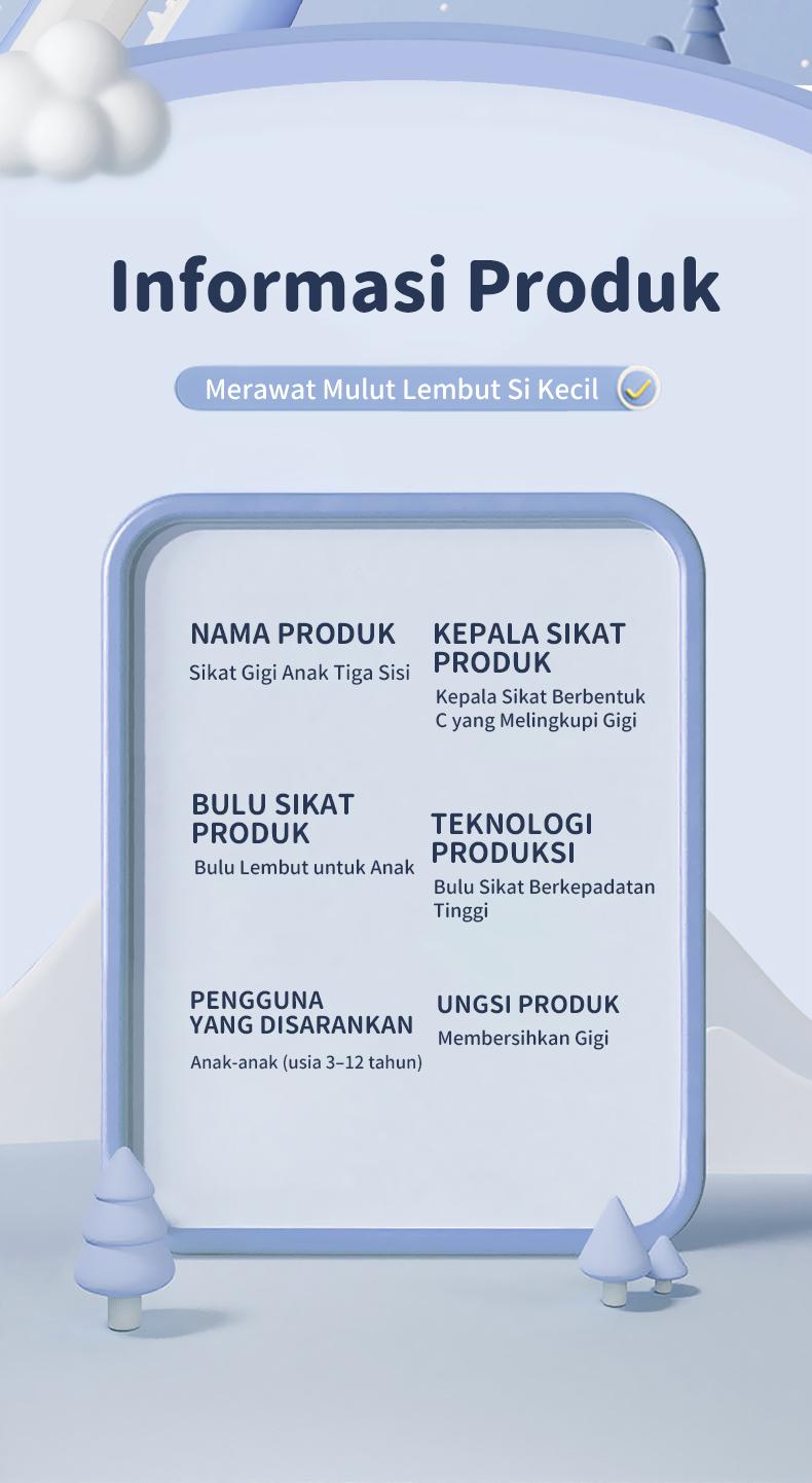 Sikat Gigi Tiga Sisi untuk Anak-anak Membersihkan Secara Menyeluruh dan Efisien dengan Desain Tiga Sisi yang Melingkupi Sikat Gigi 1 Pak Berisi 4 Cocok untuk Anak Usia 3-12 Tahun