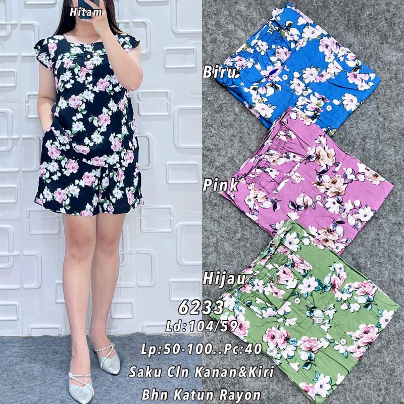 286 Setelan Pendek Canse Kancing Abstrak Corak Bunga Katun Twill Halus Rayon Wanita Baju Motif Cantik 7