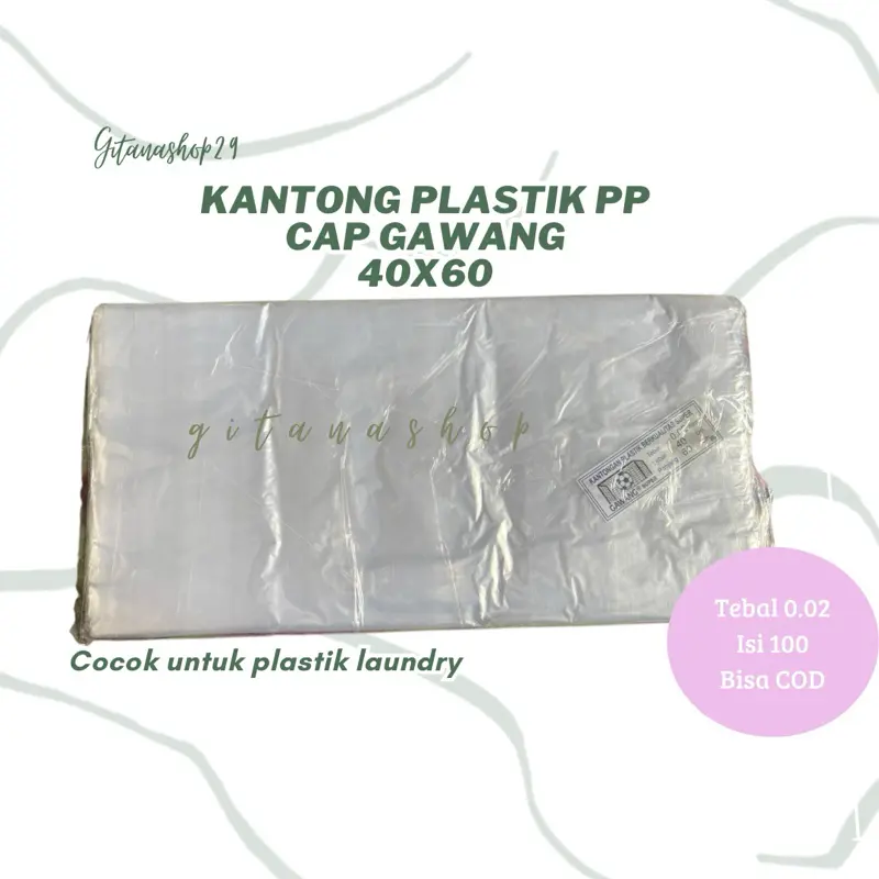 Kantong Plastik PP Bening cap Gawang - Plastik Laundry uk. 40x60