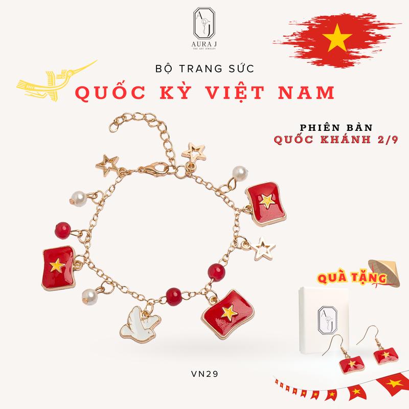   AURAJ  Bộ trang sức Mùa Lễ Hội - Bộ trang sức Quốc Kỳ Việt Nam - Bộ trang sức Giáng sinh - Bộ trang sức Tết. Vòng tay gắn charm theo Mùa Lễ Hội; Bông tai Quốc Kỳ Việt Nam 