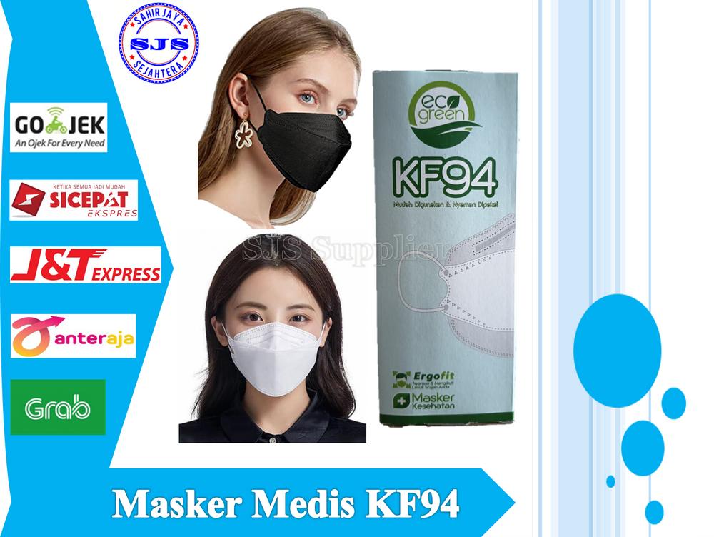MASKER MEDIS KF94 ECO GREEN 4Ply EARLOOP 1BOX ISI 20 PCS KEMENKES RI AKD - Hitam